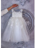 Ivory Lace Tulle V Back Flower Girl Dress With Bow